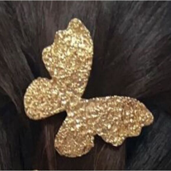 Simply Chrisel Sparkly Gold Bow & Butterfly Hair Clip/Barrette. NWOT - Picture 4 of 13